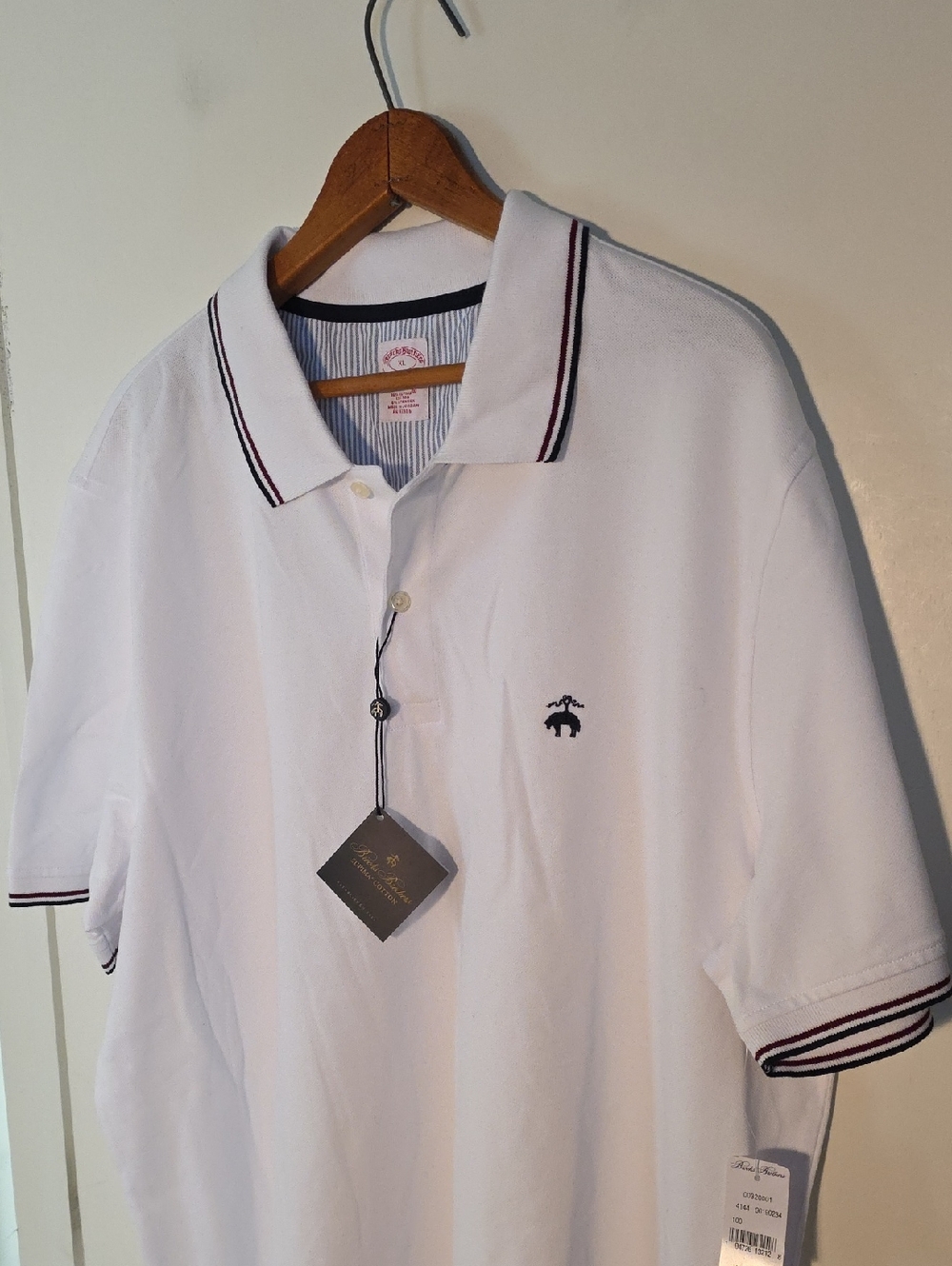 NWT Brooks Brothers White XL Polo with Navy & Burgundy Trim Supima Cotton